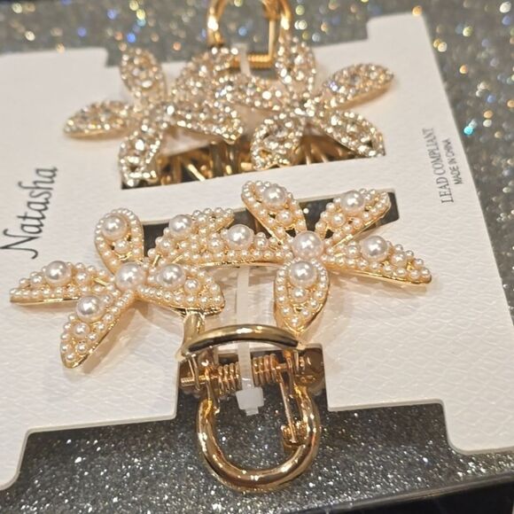 Natasha Couture Pearl & Rhinestone 2-PK Hair Claws - Picture 3 of 4